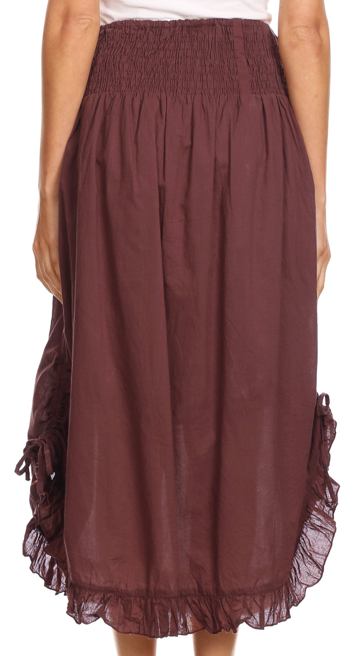 Sakkas Coco Long Cotton Ruffle Skirt with Pockets and Elastic Waistban