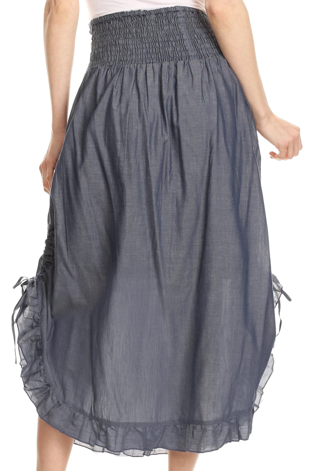 Sakkas Coco Long Cotton Ruffle Skirt with Pockets and Elastic Waistban