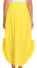 Sakkas Coco Long Cotton Ruffle Skirt with Pockets and Elastic Waistband