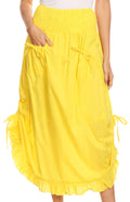 Sakkas Coco Long Cotton Ruffle Skirt with Pockets and Elastic Waistband#color_Yellow