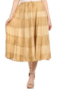 Sakkas Rowan Mid Length Bohemian Embroidered Skirt With Adjustable Waist#color_Beige