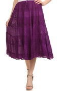 Sakkas Rowan Mid Length Bohemian Embroidered Skirt With Adjustable Waist#color_Plum