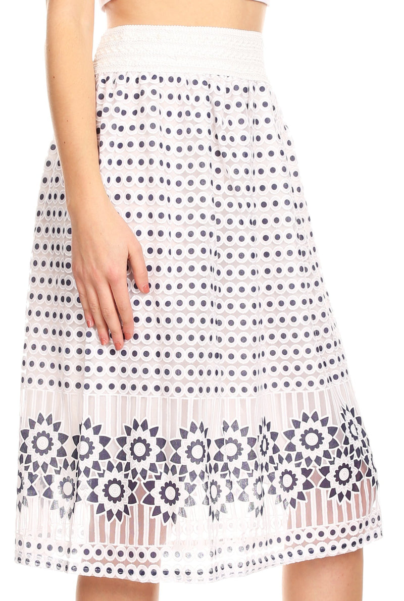 Sakkas Vadoma Women's Bohemian Midi Lace Elastic Waist Boho Skirt Gypsy Beach
