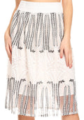 Sakkas Vadoma Women's Bohemian Midi Lace Elastic Waist Boho Skirt Gypsy Beach #color_16130-Blackwhite 