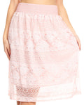 Sakkas Vadoma Women's Bohemian Midi Lace Elastic Waist Boho Skirt Gypsy Beach #color_25631-Pink 