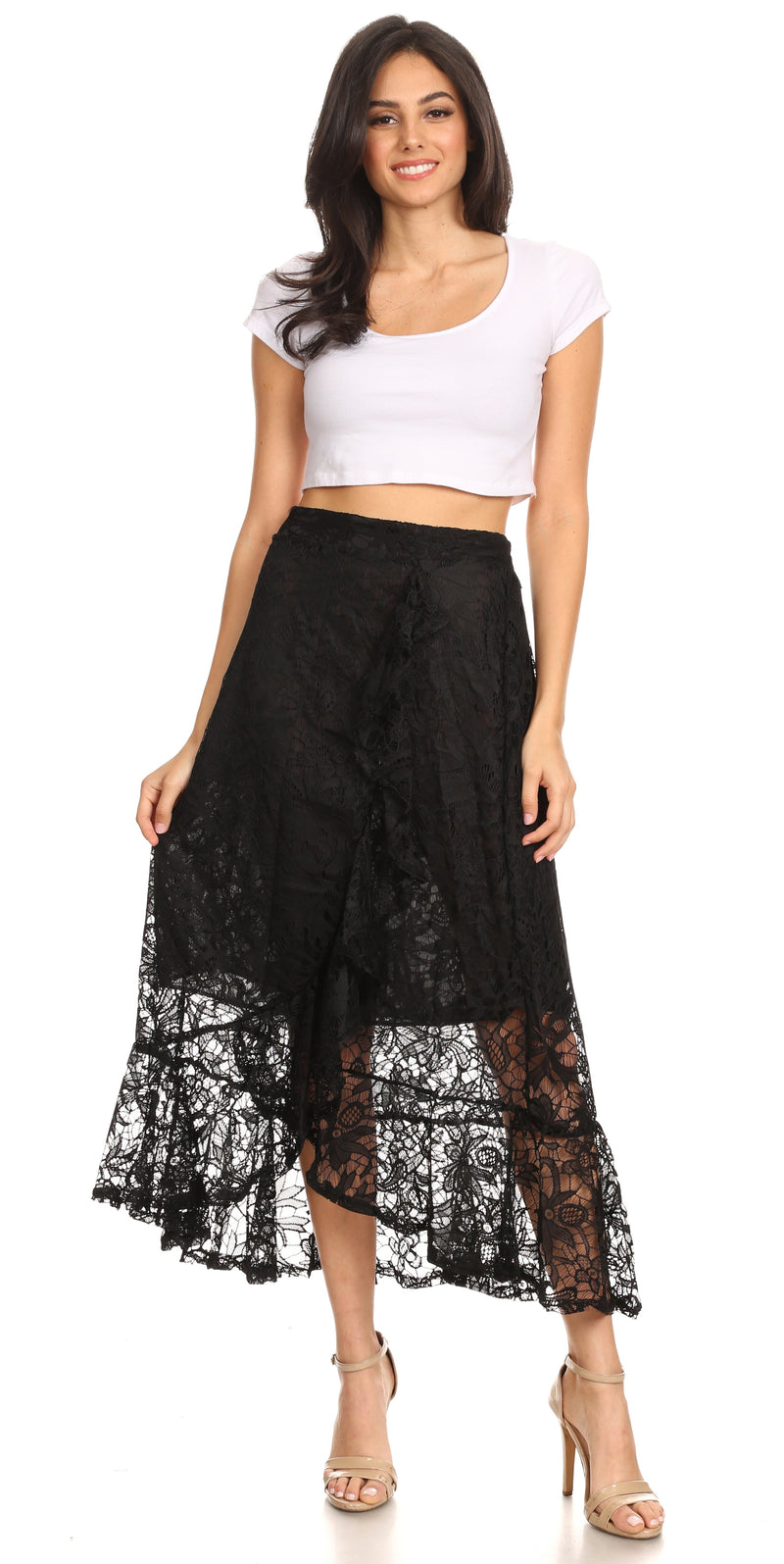 Black lace gypsy skirt cheap