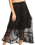 Sakkas Roma Bohemian Lace Maxi long Hippie Gypsy Dance Skirt Sexy Stunning#color_29197-Black 