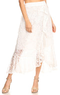 Sakkas Roma Bohemian Lace Maxi long Hippie Gypsy Dance Skirt Sexy Stunning#color_29202-White 