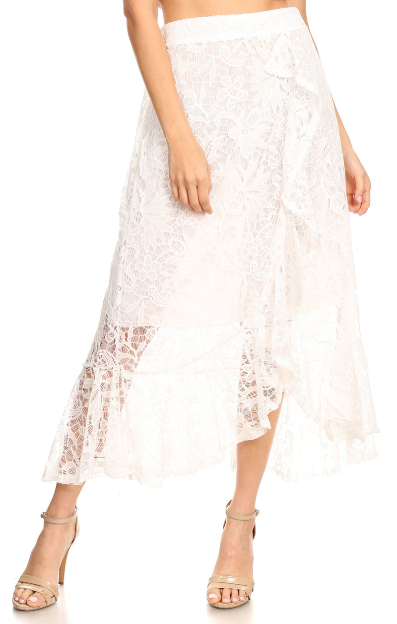 Sakkas Roma Bohemian Lace Maxi long Hippie Gypsy Dance Skirt Sexy Stunning