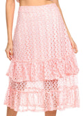 Sakkas Lavinia Women's Basic Versatile Lace Ruffle Midi Skirt Vintage A line #color_29174-Blush 
