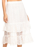 Sakkas Lavinia Women's Basic Versatile Lace Ruffle Midi Skirt Vintage A line #color_29174-White 
