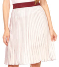 Sakkas Amira Accordion Pleated Midi Crepe Slim Skirt with Elastic Waist#color_Burgundy/Mint