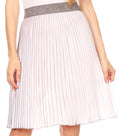 Sakkas Amira Accordion Pleated Midi Crepe Slim Skirt with Elastic Waist#color_Grey/Pink
