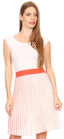 Sakkas Amira Accordion Pleated Midi Crepe Slim Skirt with Elastic Waist