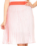 Sakkas Amira Accordion Pleated Midi Crepe Slim Skirt with Elastic Waist#color_Orange/grey