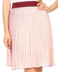 Sakkas Amira Accordion Pleated Midi Crepe Slim Skirt with Elastic Waist#color_Pink/Burgundy