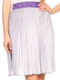 Sakkas Amira Accordion Pleated Midi Crepe Slim Skirt with Elastic Waist#color_Purple/Brown