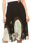Sakkas Caasi Midi Pleated Light Crepe Skirt with Print and Elastic Waist #color_Black/Green