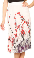Sakkas Caasi Midi Pleated Light Crepe Skirt with Print and Elastic Waist #color_Ivory/red
