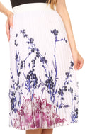 Sakkas Caasi Midi Pleated Light Crepe Skirt with Print and Elastic Waist #color_White/Pink/Blue