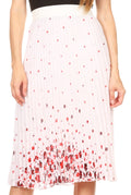 Sakkas Caasi Midi Pleated Light Crepe Skirt with Print and Elastic Waist #color_White/Red