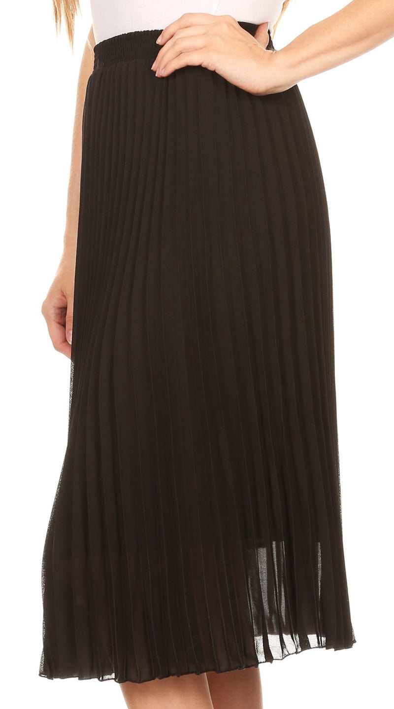 Sakkas Bianca Pleated Casual Mid Skirt with Elastic Waist and  Lining