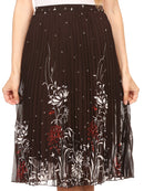 Sakkas Bianca Pleated Casual Mid Skirt with Elastic Waist and  Lining