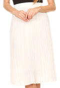 Sakkas Bianca Pleated Casual Mid Skirt with Elastic Waist and  Lining#color_White