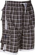 Sakkas Men's Plaid Cargo Skate Surf Board Short / Swim Trunks#color_Black
