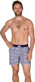 Sakkas Mens Eli Ebru Pattern Floral Marbling Skate Surf Board Short / Swim Trunks#color_Navy