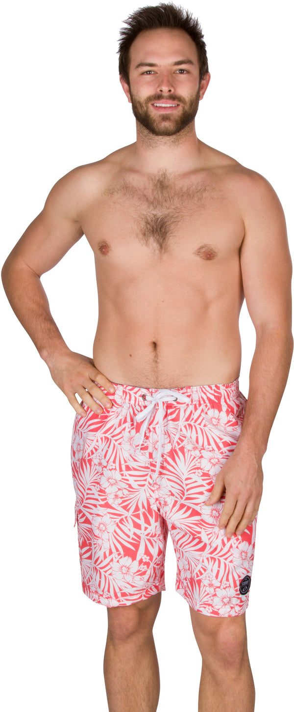 Sakkas Mens Short Marco Aloha Print Printed Skate Surf Board Short / Swim Trunks#color_Apricot