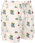 Sakkas Bailer Short Aloha Palm Tree Car Printed Skate Surf Board Short Swim Trunk#color_Off White