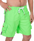 Sakkas Mens Solid Color with Contrast Stripes Skate Surf Board Short  Swim Trunks#color_NeonGreen