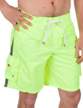 Sakkas Mens Solid Color with Contrast Stripes Skate Surf Board Short  Swim Trunks#color_NeonYellow