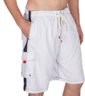 Sakkas Mens Solid Color with Contrast Stripes Skate Surf Board Short  Swim Trunks#color_White