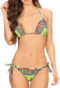 Sakkas Yasma Printed Embellished Strappy Two-Piece Halter Bikini Bathing Swimsuit#color_17038-Green