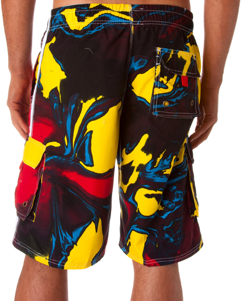 Sakkas Mens Multi Color Wave Design Skate Surf Board Short Swim Trunks