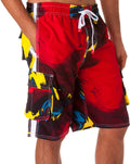 Sakkas Mens Multi Color Wave Design Skate Surf Board Short Swim Trunks#color_Red