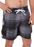 Sakkas Axel Plaid Stretch Waistband No Wet Swim Trunk/ Boardshorts#color_Black