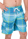 Sakkas Axel Plaid Stretch Waistband No Wet Swim Trunk/ Boardshorts#color_Blue