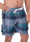 Sakkas Axel Plaid Stretch Waistband No Wet Swim Trunk/ Boardshorts#color_Navy