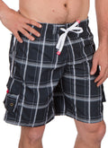 Sakkas Jaxon Plaid Stretch Waistband No Wet Swim Trunk/ Boardshorts#color_Black