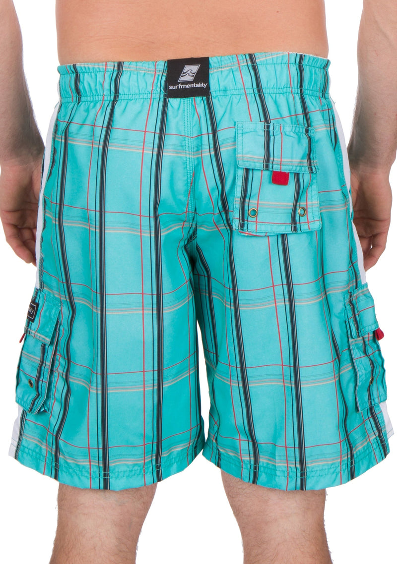 Sakkas Jaxon Plaid Stretch Waistband No Wet Swim Trunk/ Boardshorts