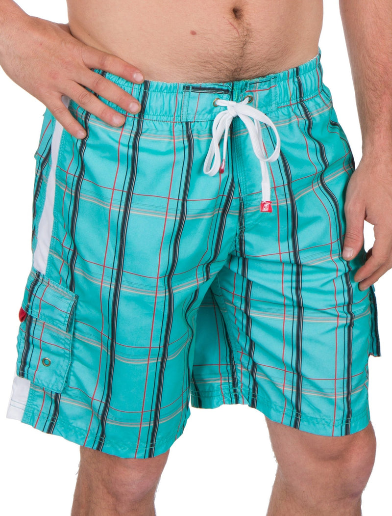 Sakkas Jaxon Plaid Stretch Waistband No Wet Swim Trunk/ Boardshorts