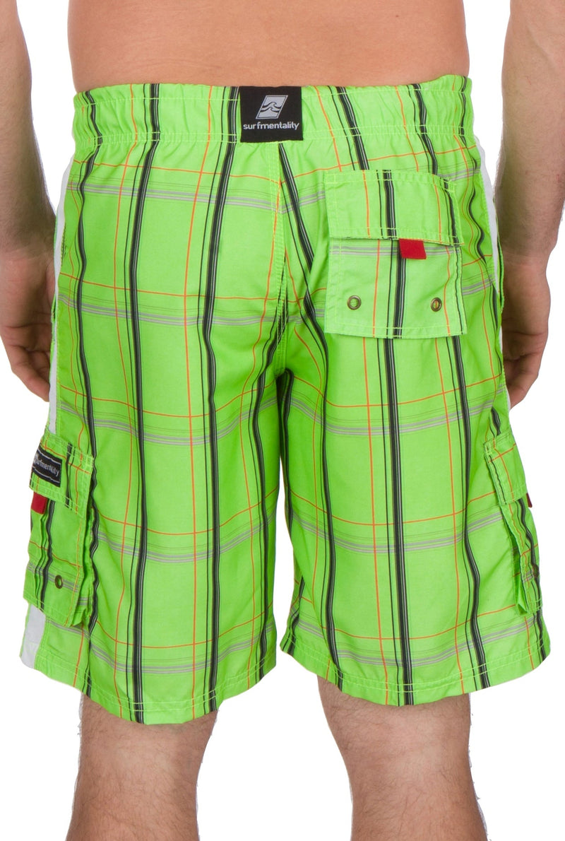 Sakkas Jaxon Plaid Stretch Waistband No Wet Swim Trunk/ Boardshorts