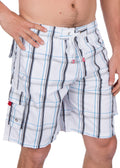 Sakkas Jaxon Plaid Stretch Waistband No Wet Swim Trunk/ Boardshorts#color_White