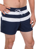 Sakkas Kaiko Striped Stretch Waistband No Wet Swim Trunk/ Boardshorts#color_ Navy