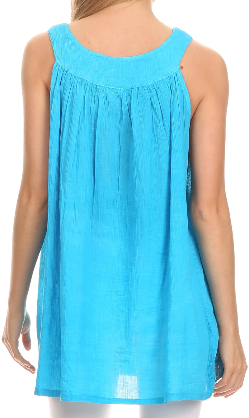 Sakkas Tyra  Sequin Embroidered Relaxed Fit Sleeveless V-Neck Top
