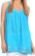 Sakkas Tyra  Sequin Embroidered Relaxed Fit Sleeveless V-Neck Top#color_Blue