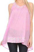 Sakkas Tyra  Sequin Embroidered Relaxed Fit Sleeveless V-Neck Top#color_Pink